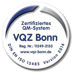 VQZ Logo Zertifizierung für Moser med. techn. Handel GmbH ISO 13485